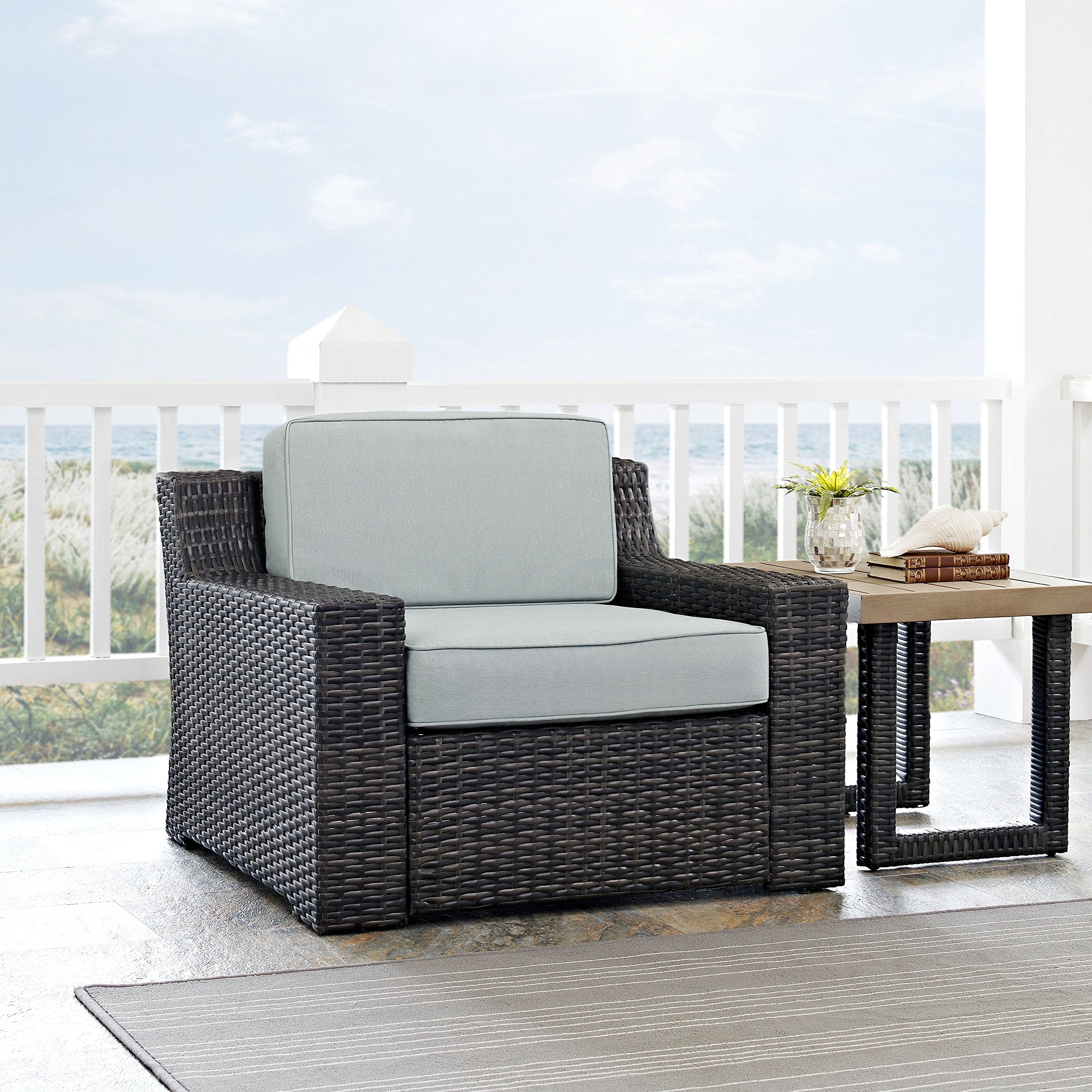 Furniture Beaufort Beaufort Outdoor Chair, Wicker Patio Chairs for Porch, Deck, Balcony, Backyard, Brown with Mist Cushions