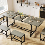 ONBRILL Dining Table Set, 5-Piece Extendable Table from 63" to 78.74" for 6-8 People, Modern Kitchen Table with 4 Square Stools, Dinner Room Table with MDF Board, Oak Grey