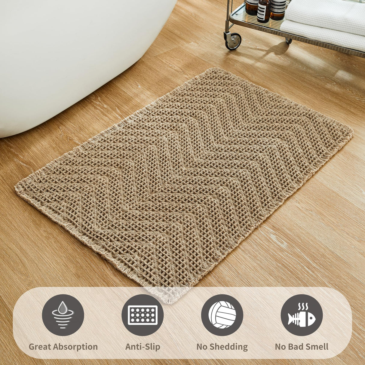 BULULOM Bathroom Floor Mat,Boho Bath Mat,Super Absorbent Bath Mat,Bathroom Rugs Non Slip Washable, Quick Dry Shower Mats, Ultra Soft Bath Mat Towel,Brown,18"*30"