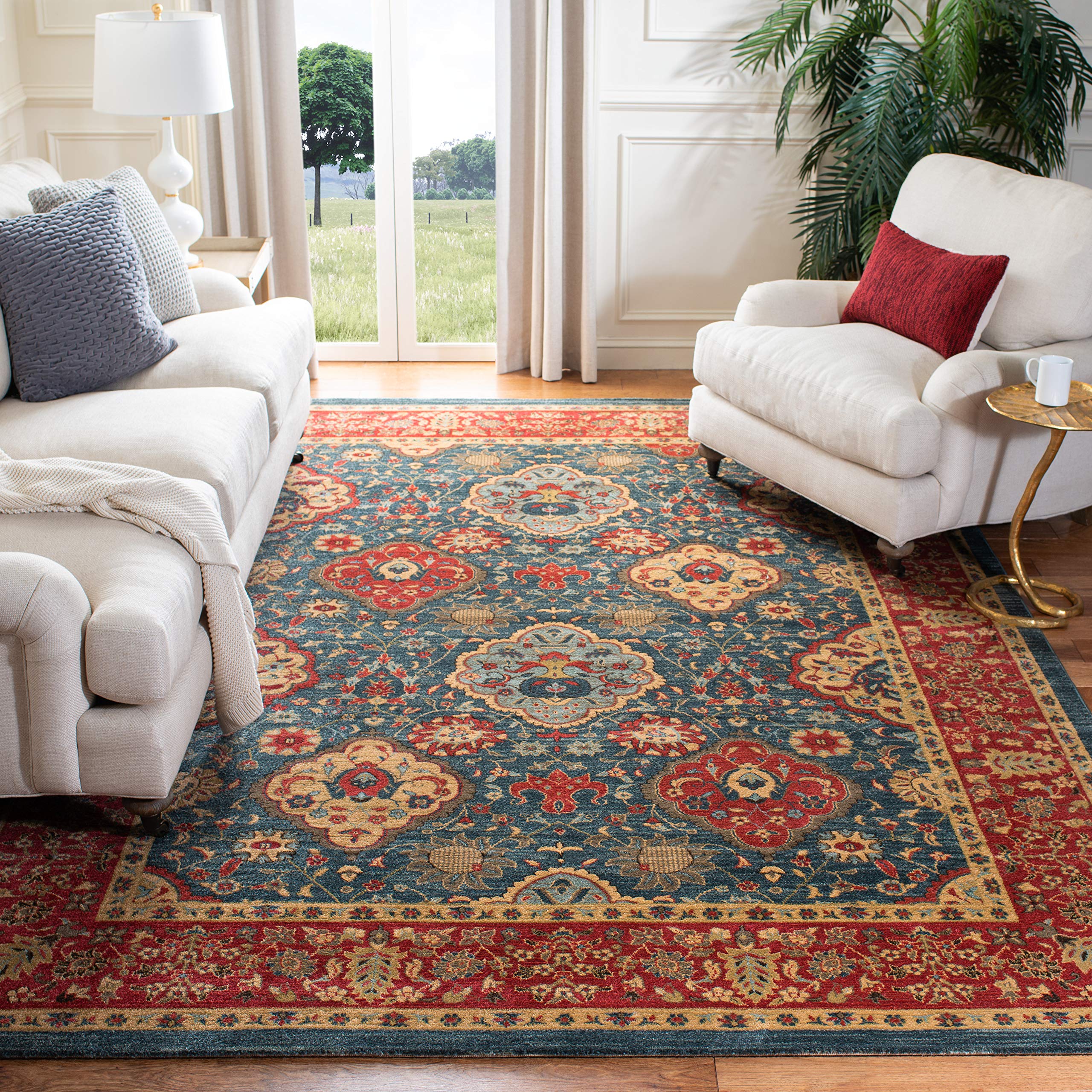 Mahal Collection Area Rug - 9' x 12', Navy & Red, Traditional Oriental Design