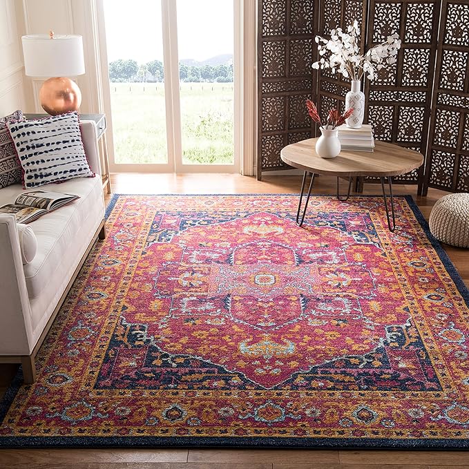 Evoke Collection 6'7" Square Blue/Orange EVK275C Oriental Medallion Distressed Non
