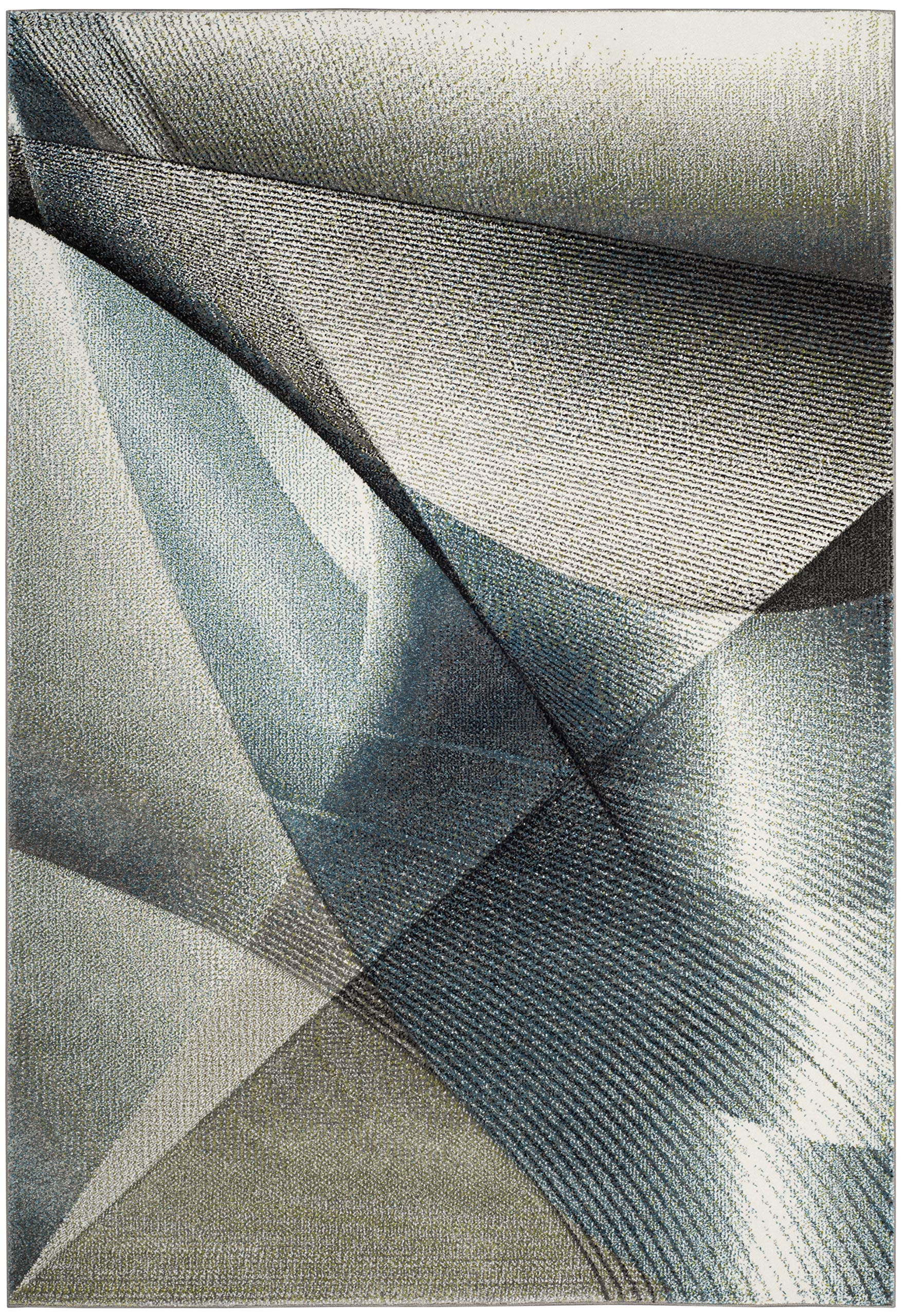Hollywood Collection Area Rug - 5'3" x 7'6", Grey & Teal, Mid-Century Modern Design