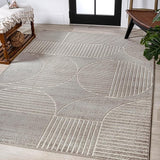 SCN104D-8 Nordby High-Low Geometric Arch Scandi Striped Taupe/Beige 8 ft. x 10 ft