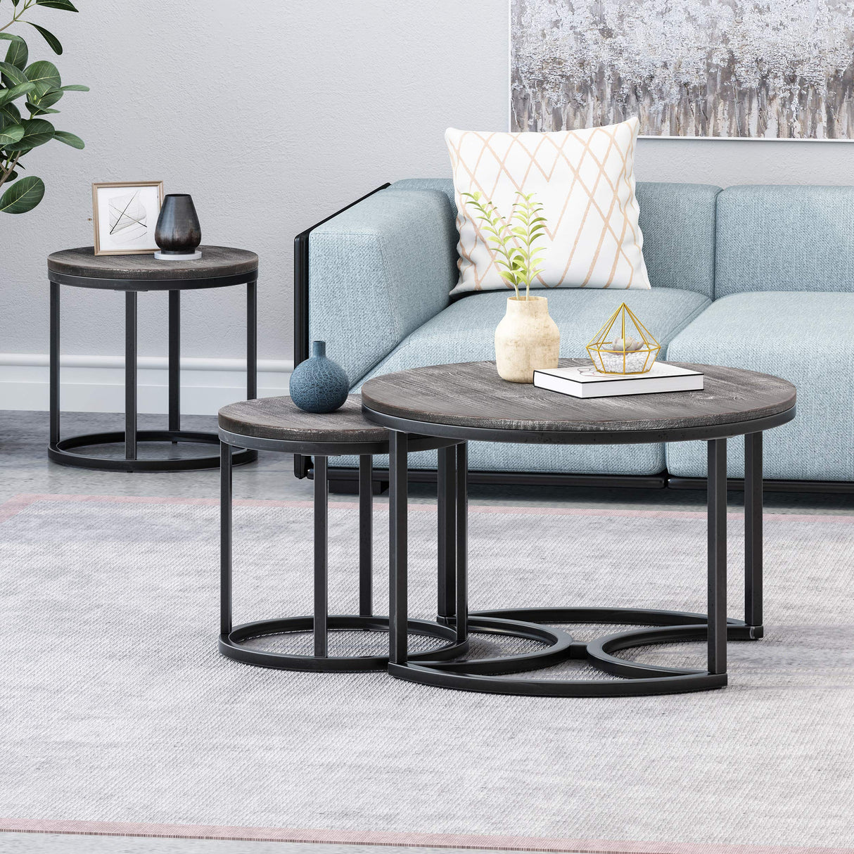 Roberta Coffee Table Set, Gray, Pewter