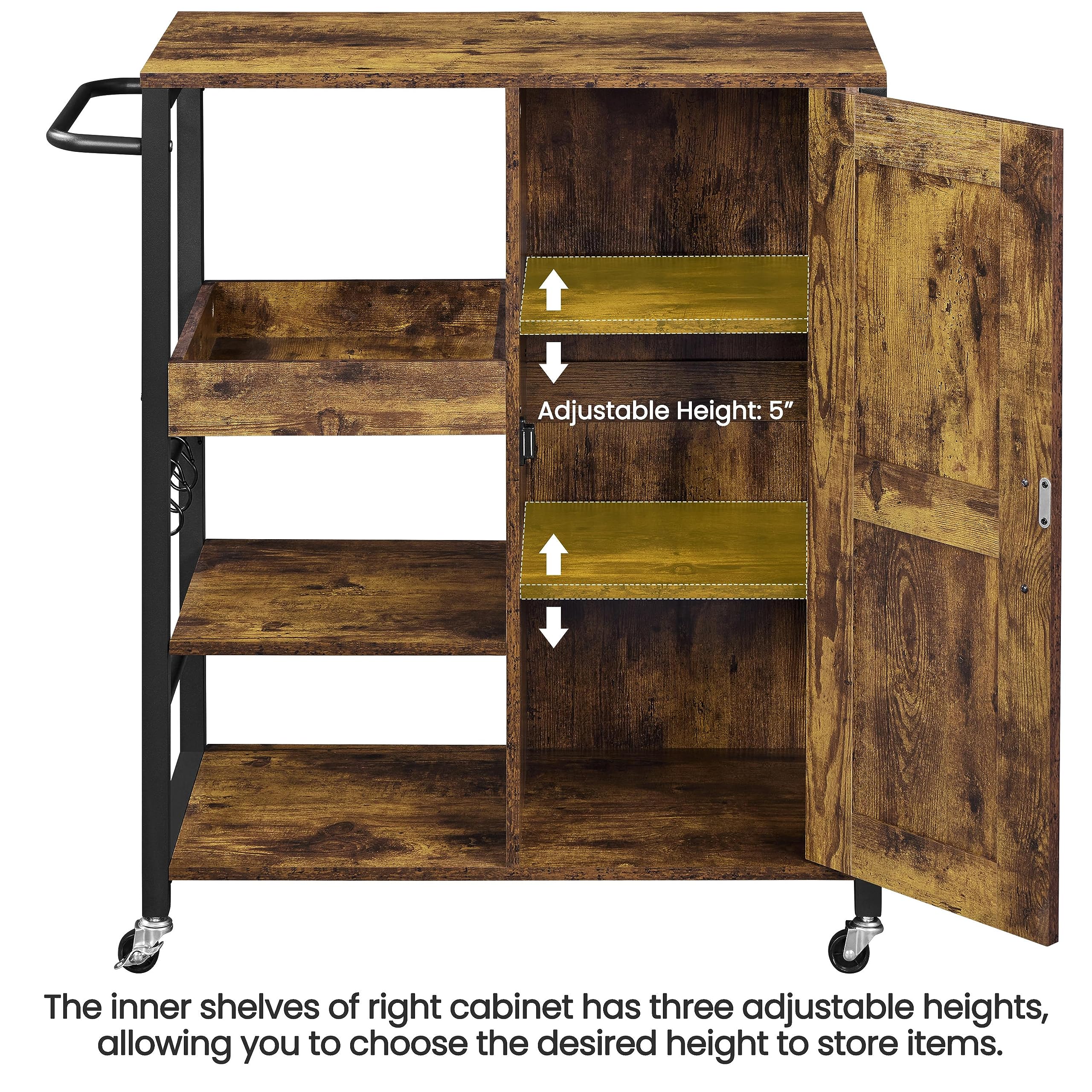 Kitchen Cart with Storage, Rolling Kitchen Island Serving Utility Trolley Cart