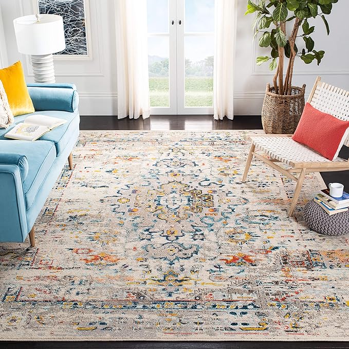 Madison Collection Area Rug - 9' x 12', Green & Turquoise, Boho Medallion Distressed Design