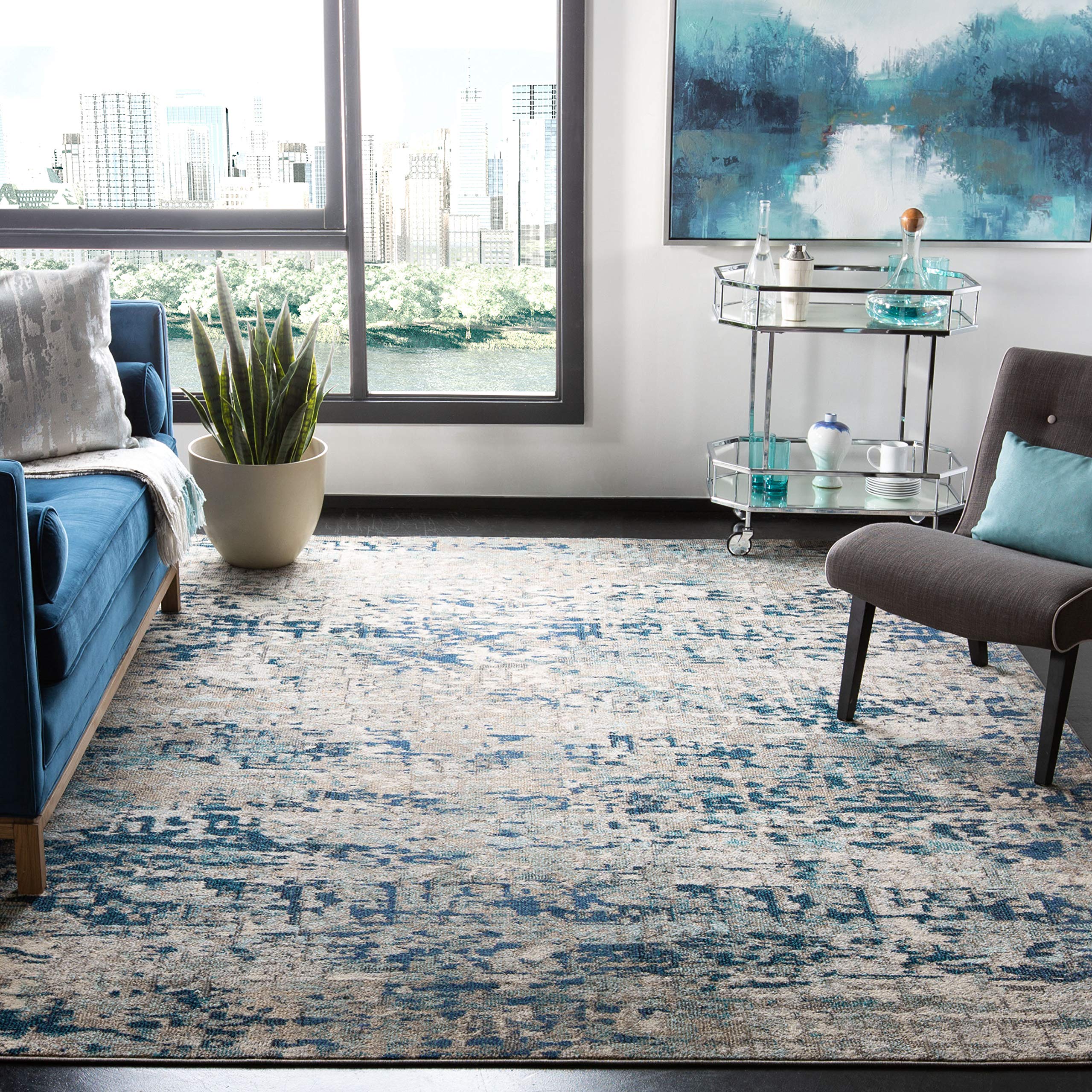 Madison Collection Area Rug - 8' Square, Grey & Blue