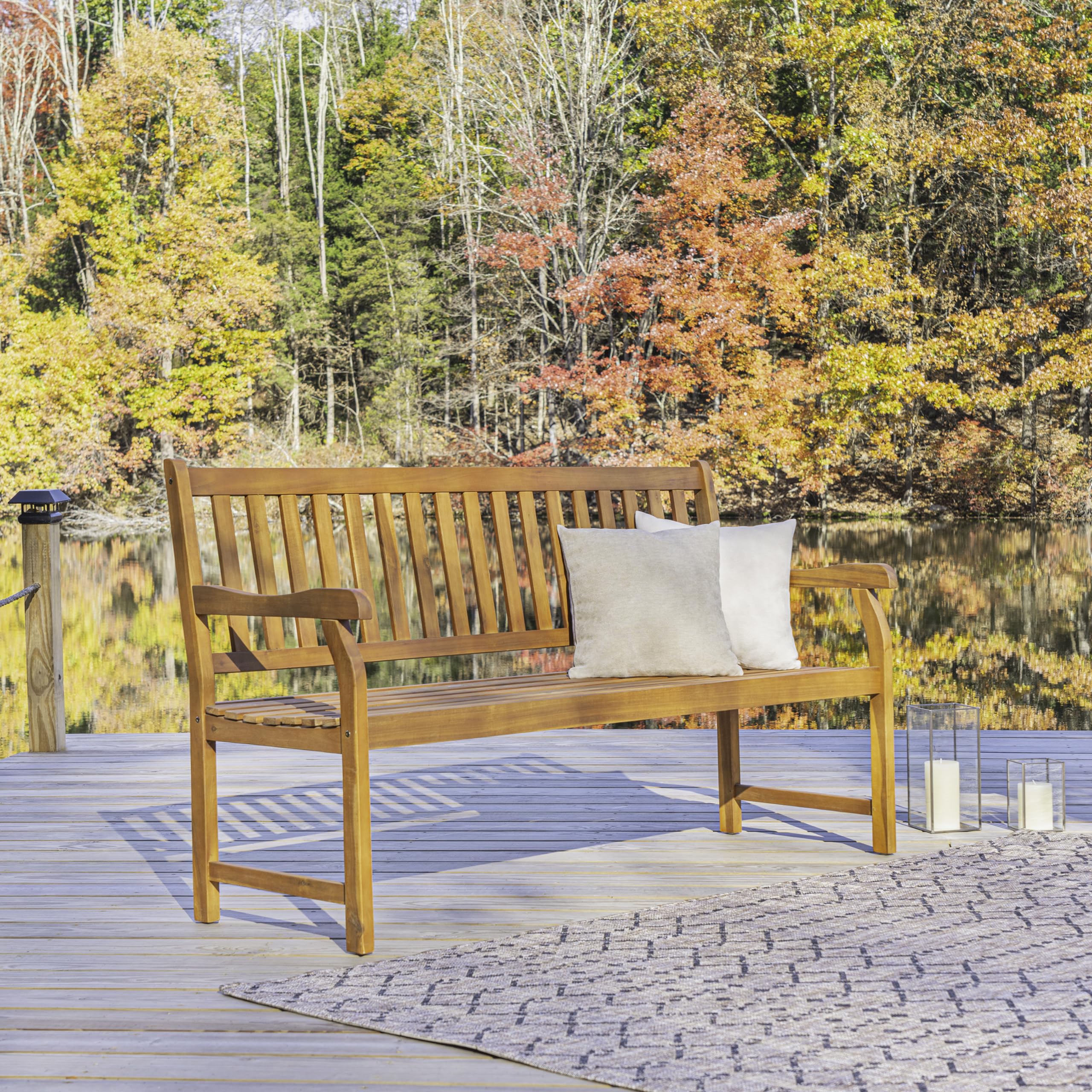BNH101A Laurel 59.1" 3-Seat Slat-Back 600-Lbs Support Acacia Wood Outdoor