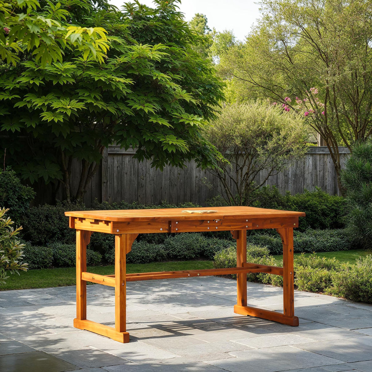 Maui Modern Solid Acacia Wood Slatted Patio Dining Table, 78 Inch, Brown