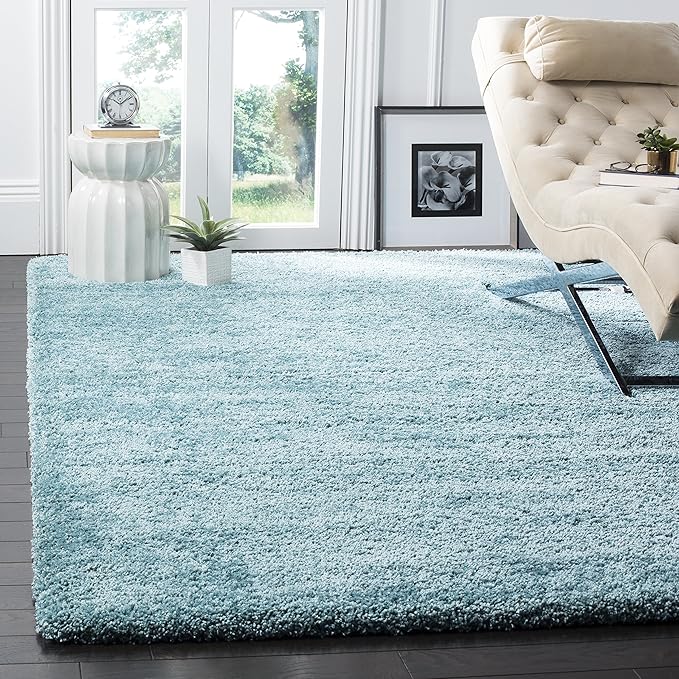 Milan Shag Collection Area Rug - 7' Square, Ivory, Solid Design