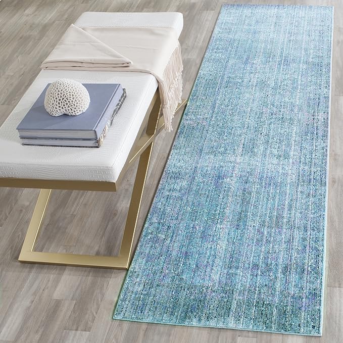 Valencia Collection Area Rug - 8' x 10', Turquoise & Multi, Boho Chic Distressed Design