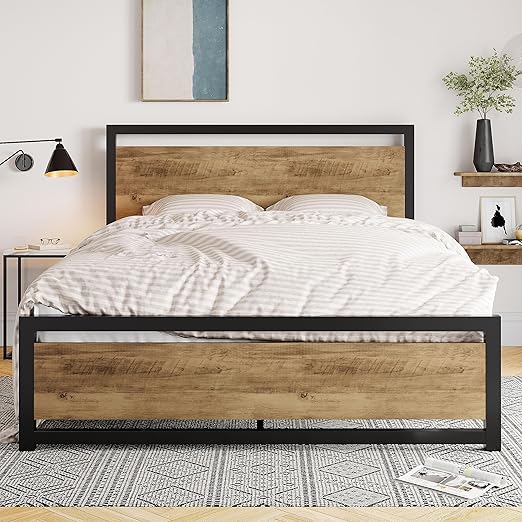 Full Bed Frame with Headboard, Heavy Duty Metal Platform Bed Frame with Strong Support,