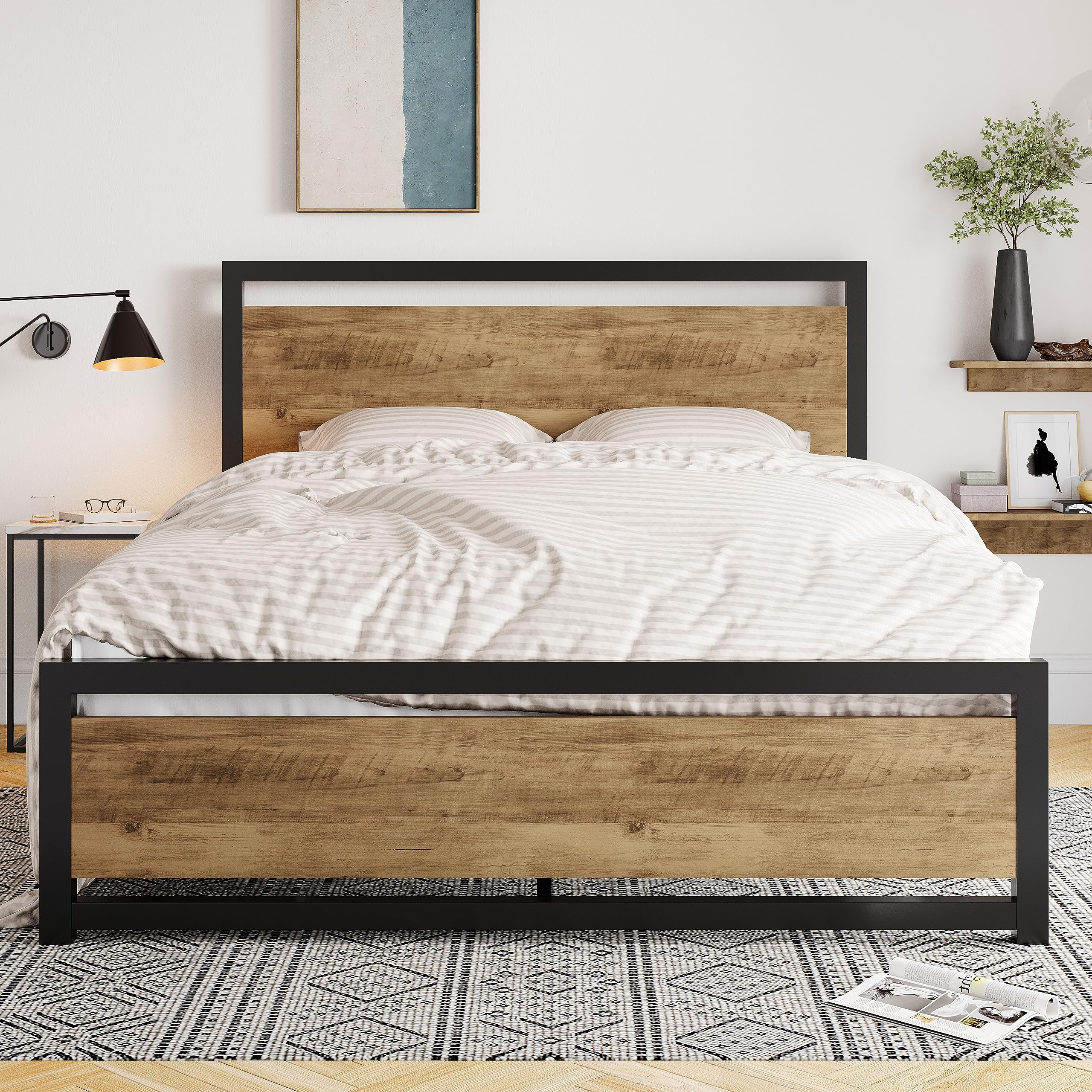 Frame with Headboard, Heavy Duty Metal Platform Base with Strong Support