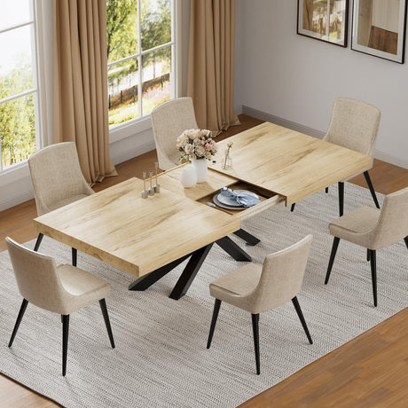 63"-79" Extendable Dining Room Table for 6 8 10, Modern Rustic Kitchen Expanding Table