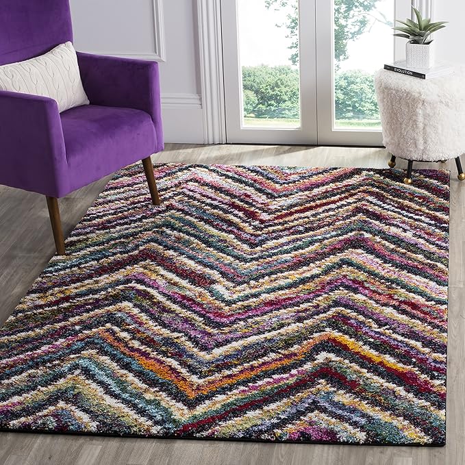 Fiesta Shag Collection 8' x 10' Multi FSG363M Modern Abstract Chevron Non