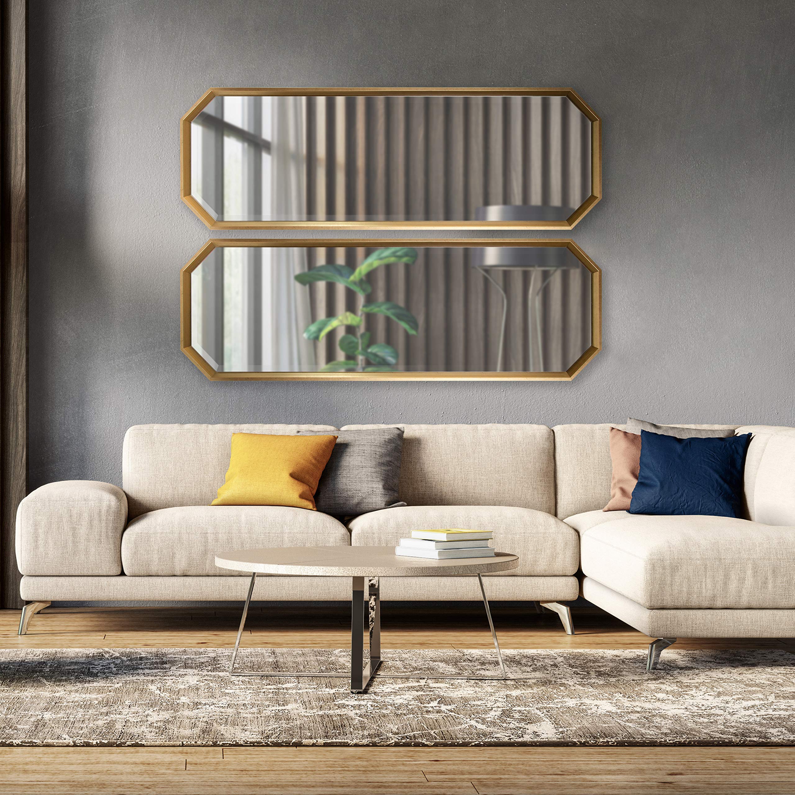 Calter Modern Full Length Framed Octagon Wall Mirror, 16 x 48.5, Gold