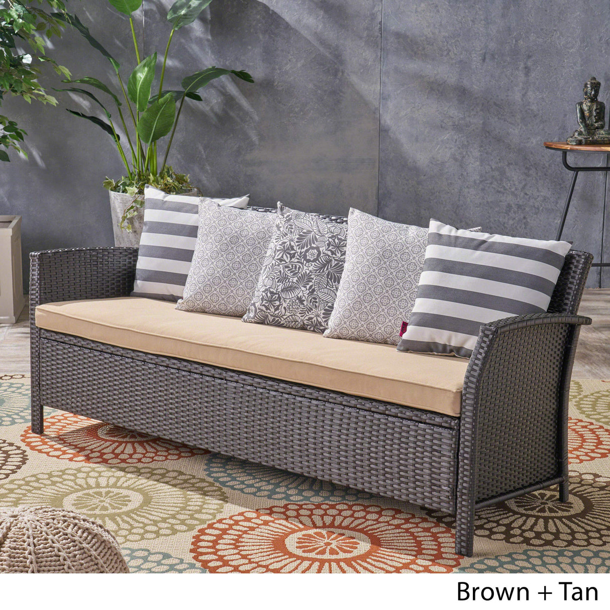 Auguste Outdoor Wicker 3 Seater Sofa, Brown/Tan