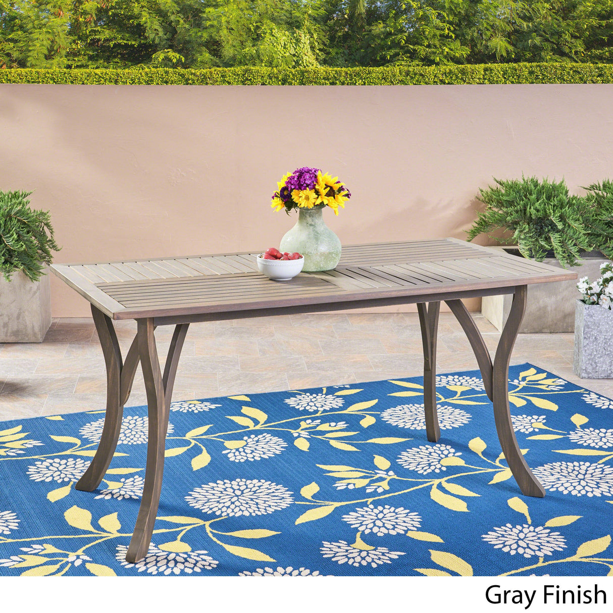 Jaden Outdoor Acacia Wood Rectangular Dining Table, Gray