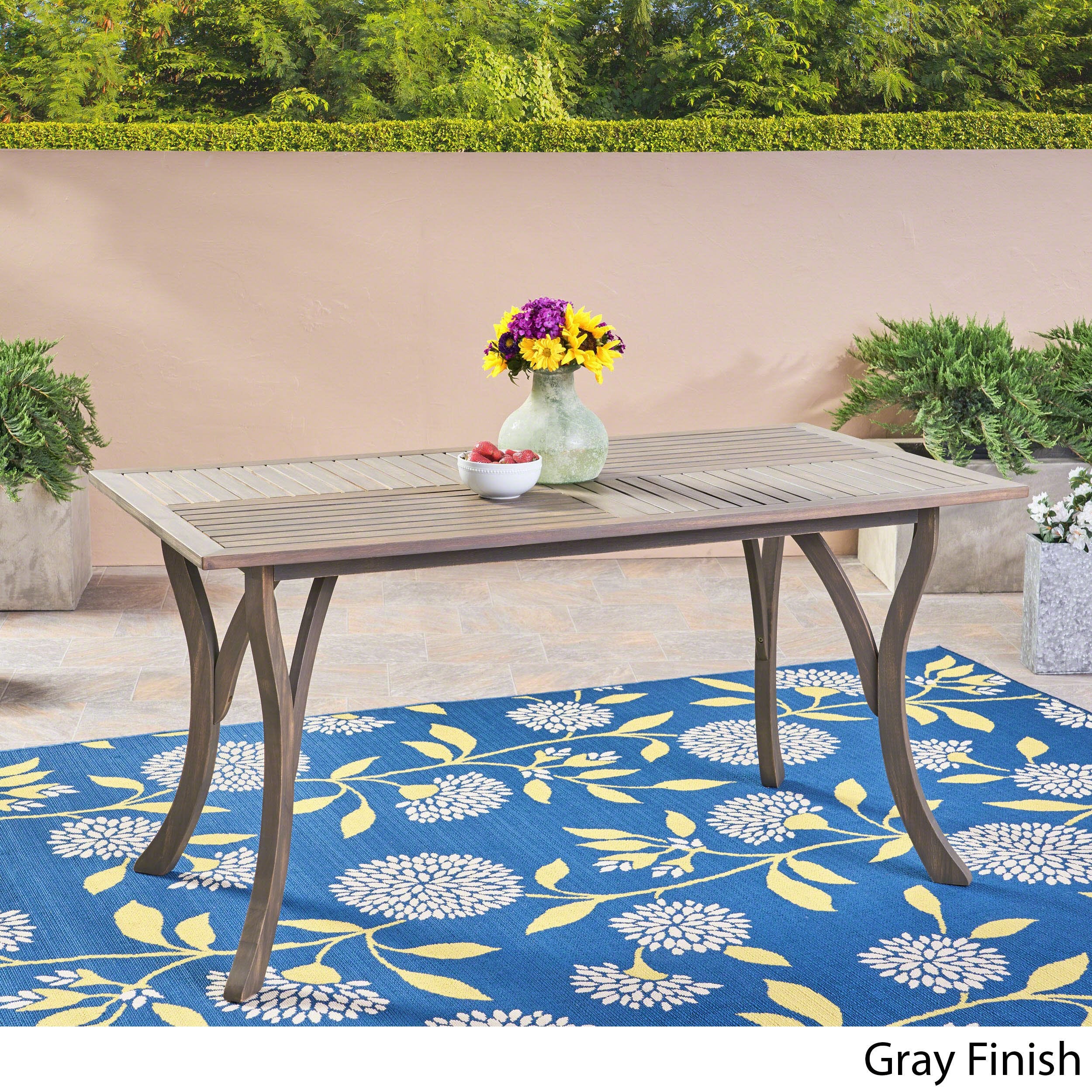 Jaden Outdoor Acacia Wood Rectangular Dining Table, Gray