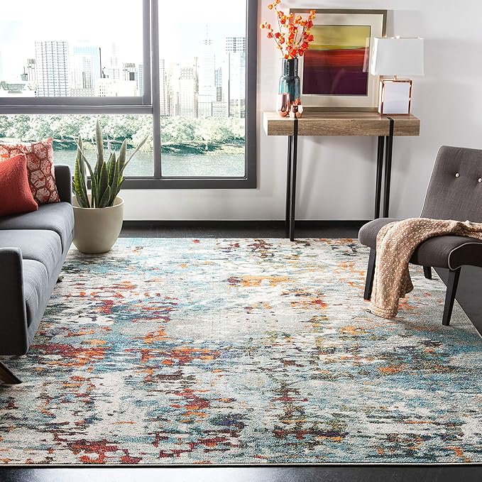 Madison Collection Area Rug - 8' x 10', Grey & Blue, Modern Abstract Design