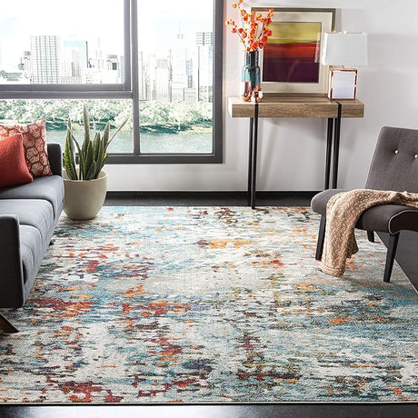 Madison Collection Area Rug - 8' x 10', Grey & Blue, Modern Abstract Design