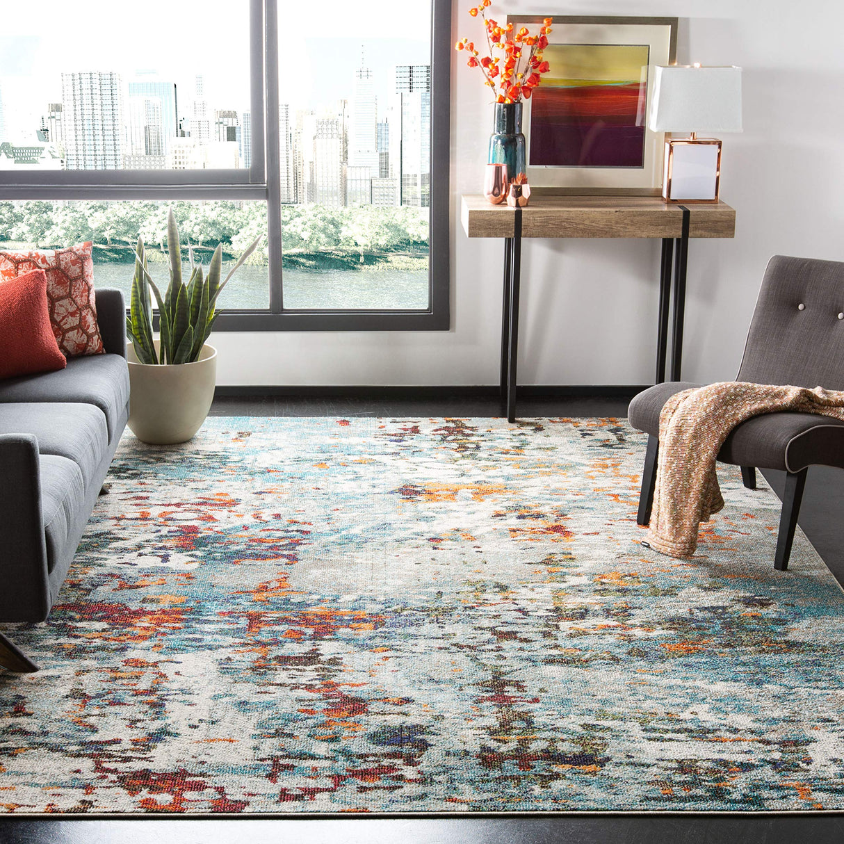 Madison Collection Area Rug - 8' x 10', Grey & Blue, Modern Abstract Design