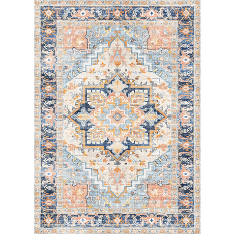 Kokia Washable Area Rugs Boho Thin Non Slip Stain Resistant Vintage Multicolor Floral Printed Carpet Oriental Foldable Distressed 3x5 Rug for Living Room Bedroom Kitchen Entryway Indoor House