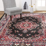 Premium Sakarya Traditional Medallion Border Area Rug, Black, 5'2"x7'4" Rectangle