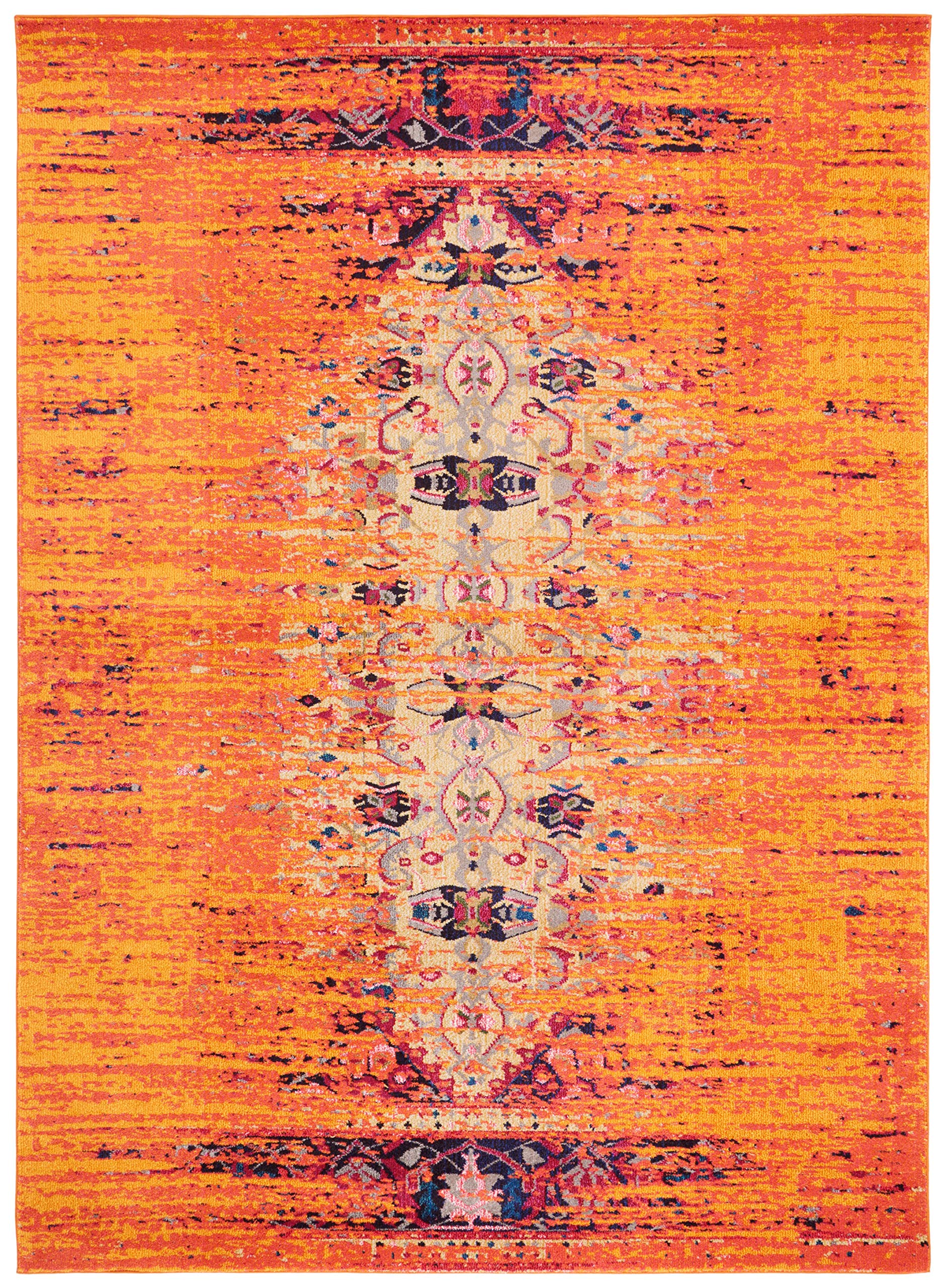 SAFAVIEH Monaco Collection Area Rug - 10' x 14', Orange & Multi, Modern Boho Abstract Distressed Design, Non-Shedding & Easy Care, Ideal for High Traffic Areas in Living Room, Bedroom (MNC209H)