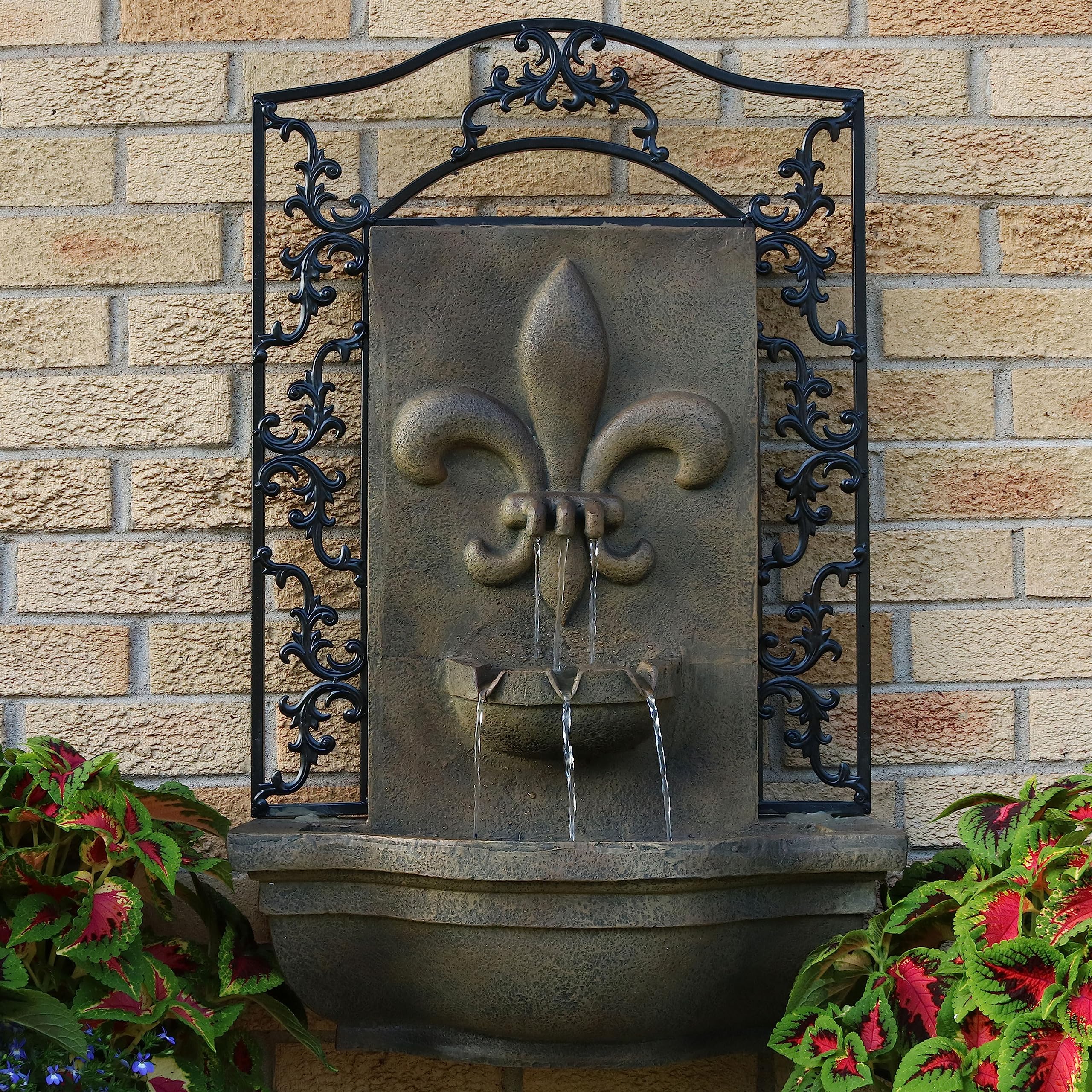 Lily 33-Inch Polystone Outdoor Wall Water Fountain - Electric Submersible Pump