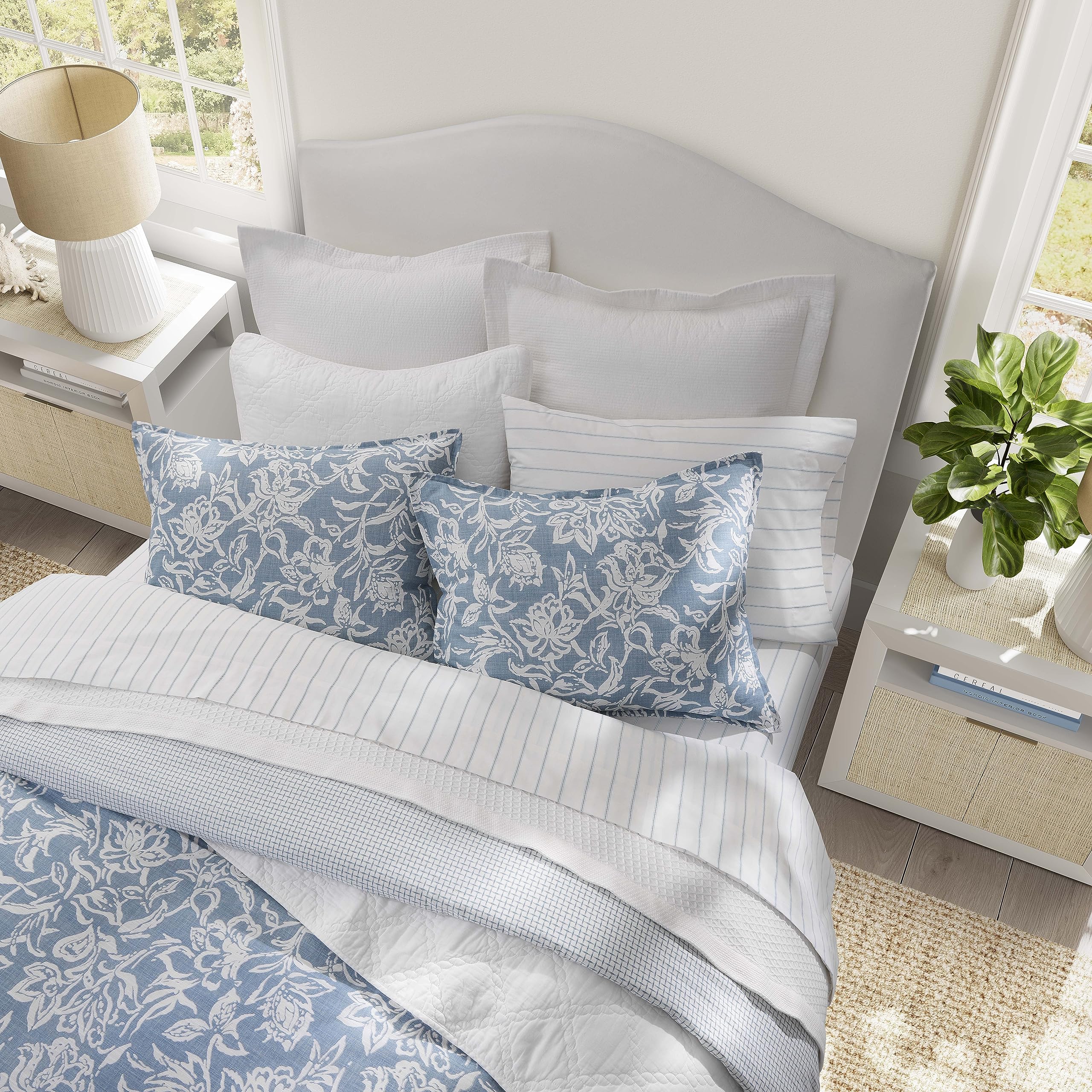 Comforter Set, Cotton Reversible Bedding Set, All Season Designer Home Décor (Tortola Blue, King)