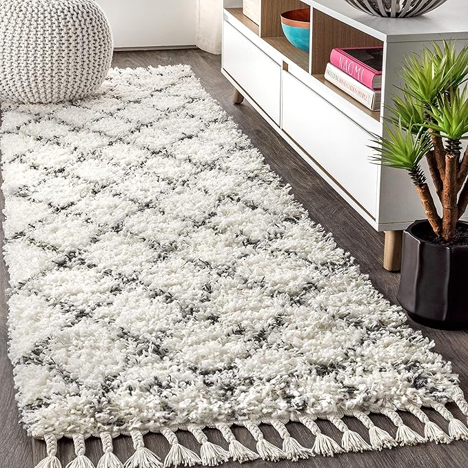 MCR101B-8 Mercer Shag Plush Tassel Moroccan Geometric Trellis Indoor Area-Rug