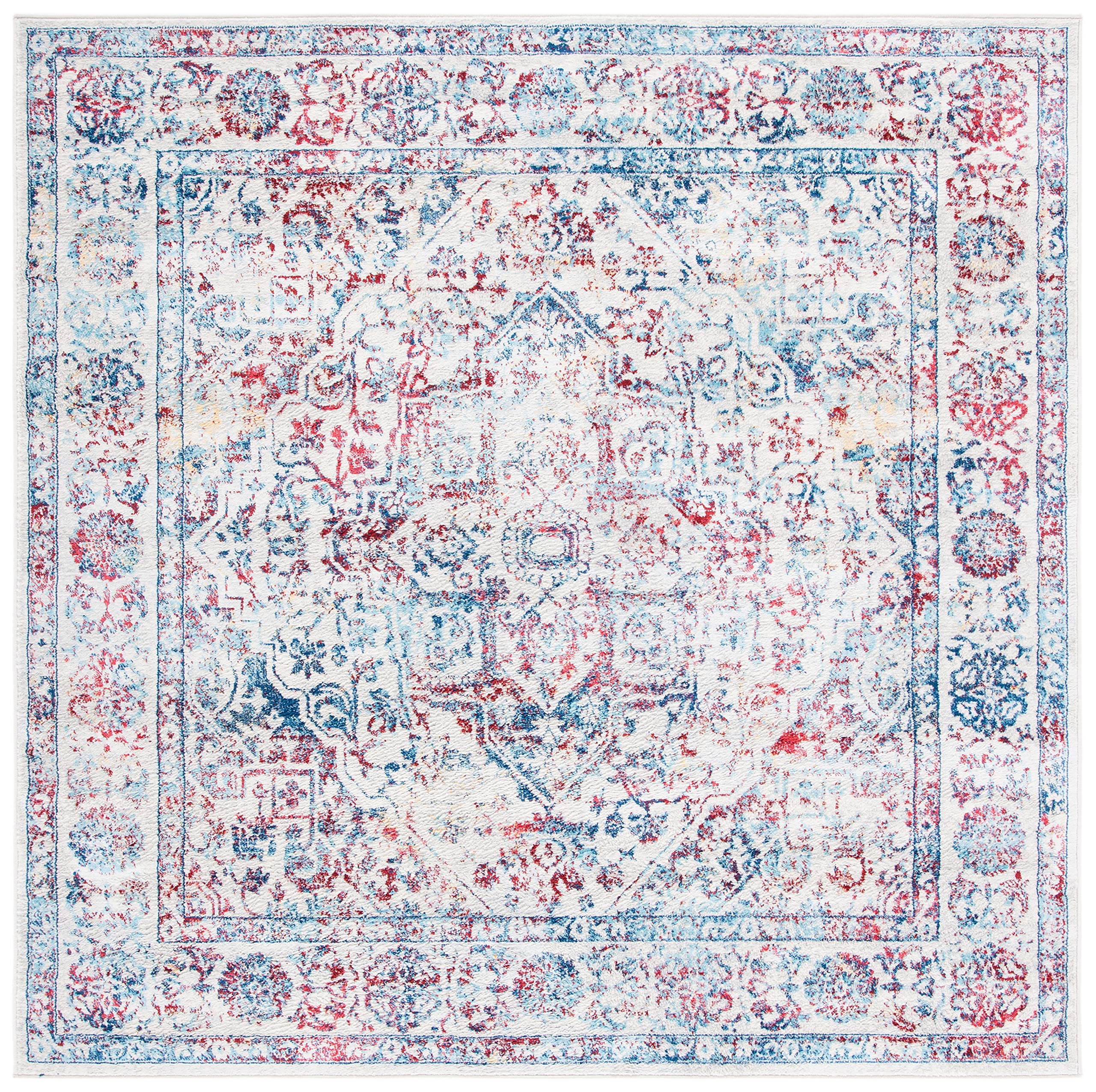 Brentwood Collection 6'7" Square Ivory/Blue BNT832B Medallion Distressed