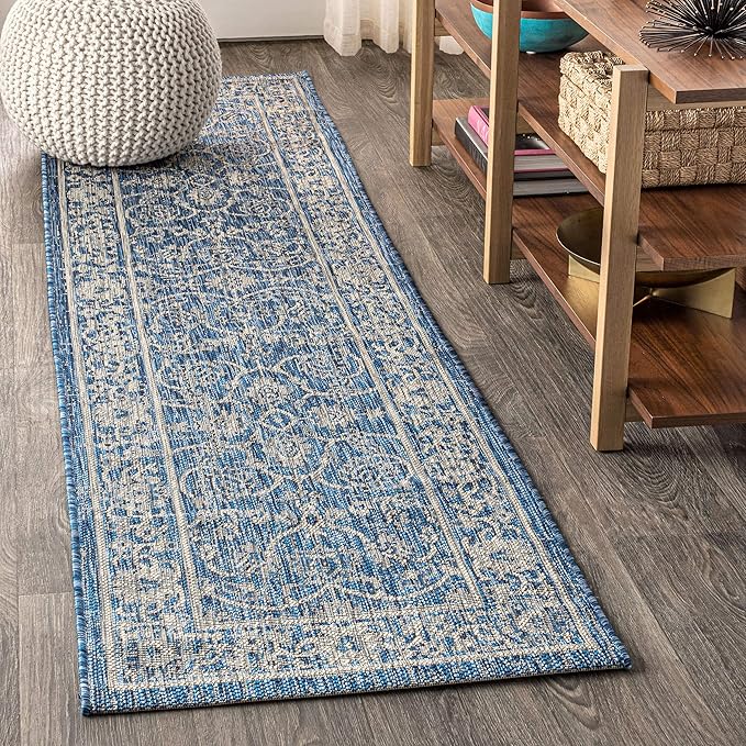 SMB103A-8 Palazzo Vine and Border Textured Weave Indoor Outdoor Area-Rug Coastal