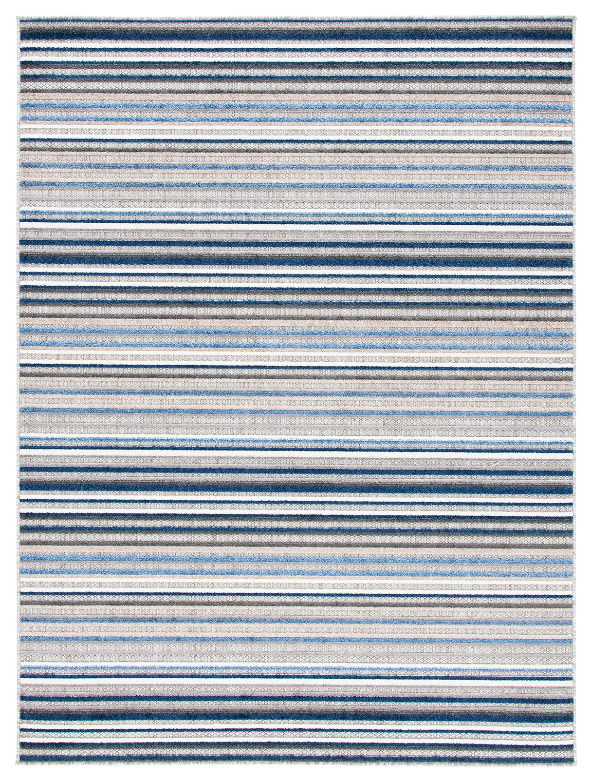 Cabana Collection Area Rug - 8' x 10', Grey & Blue, Stripe Design, Non-Shedding & Easy