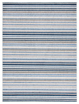 Cabana Collection Area Rug - 8' x 10', Grey & Blue, Stripe Design, Non-Shedding & Easy