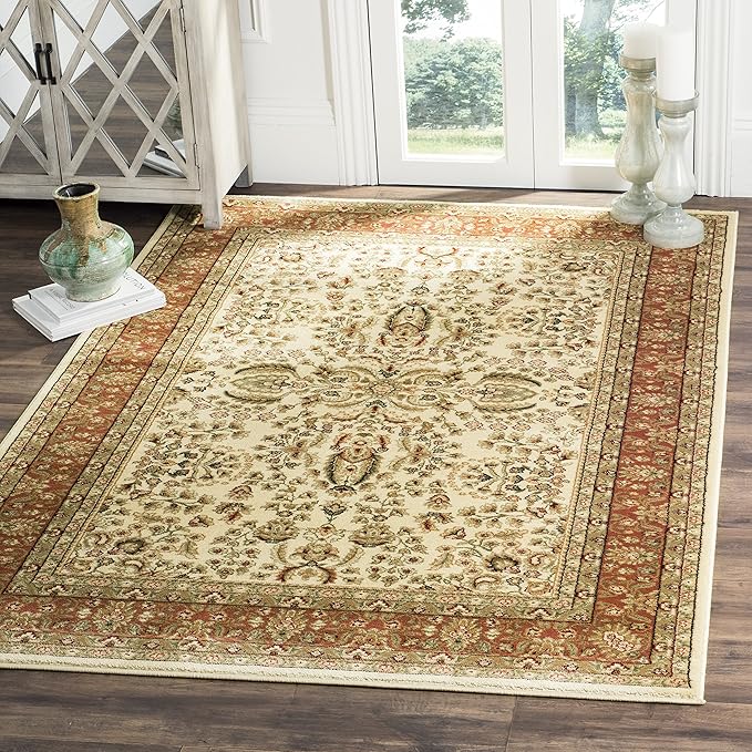 Lyndhurst Collection Area Rug - 10' x 14', Ivory & Rust, Traditional Oriental Design