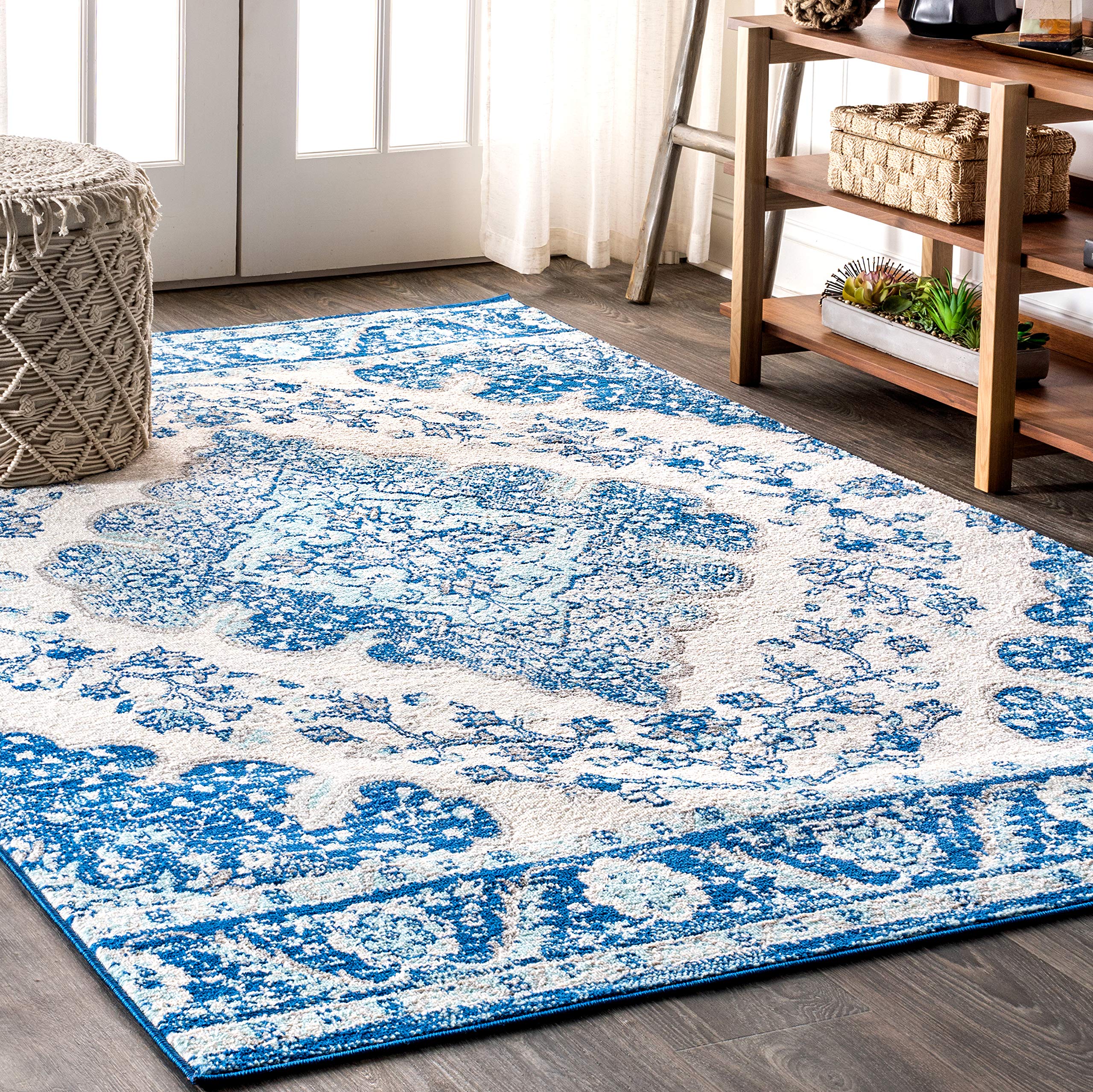BMF106B-8 Bohemian FLAIR Boho Vintage Medallion Cream/Blue 8 ft. x 10 ft. Area Rug