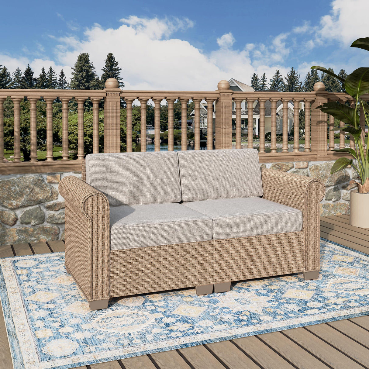 Patio Furniture Set, 2 Piece Outdoor Rattan Wicker Sectional Conversation Set