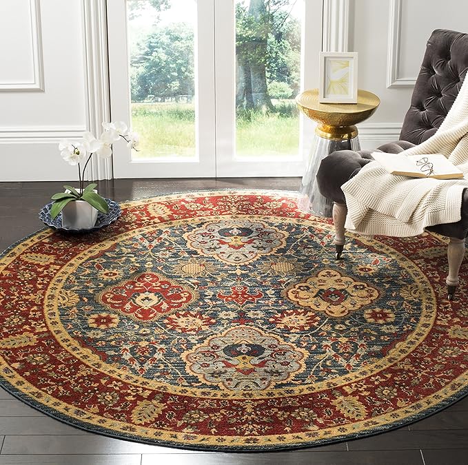 Mahal Collection Area Rug - 9' x 12', Navy & Red, Traditional Oriental Design