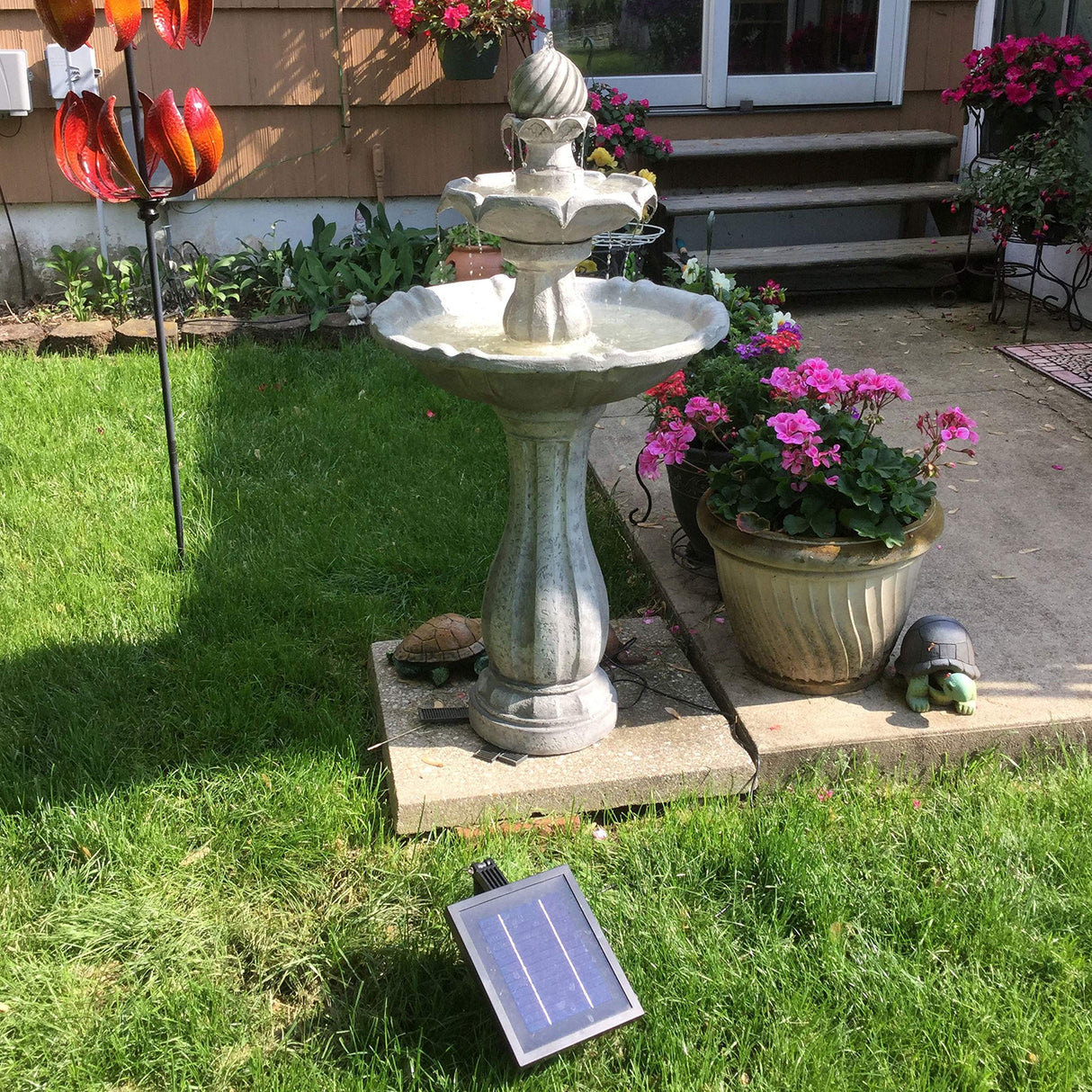 45-Inch 2-Tier Arcade Outdoor Solar Water Fountain - Outdoor Water Feature
