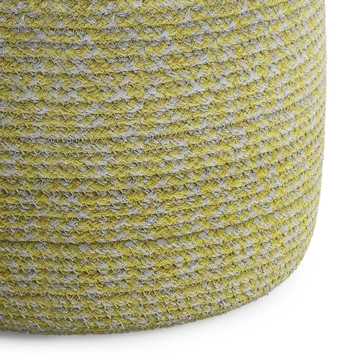 Bayley Round Braided Pouf, Footstool, Upholstered in Muted Yellow and Natural Cotton