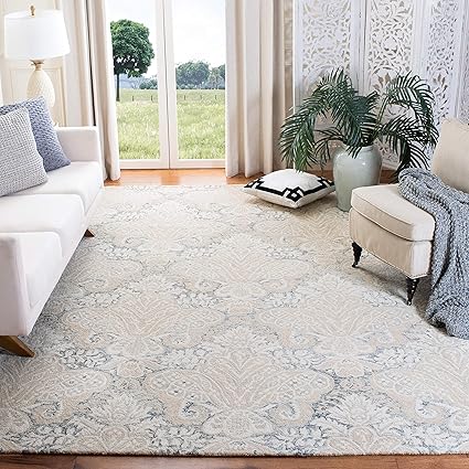 Micro-Loop Collection Area Rug - 5' Square, Blue & Ivory, Handmade Wool