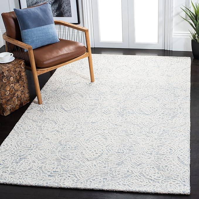 Metro Collection 3' x 5' BlueIvory MET998M Handmade Premium Wool Living Room Bedroom