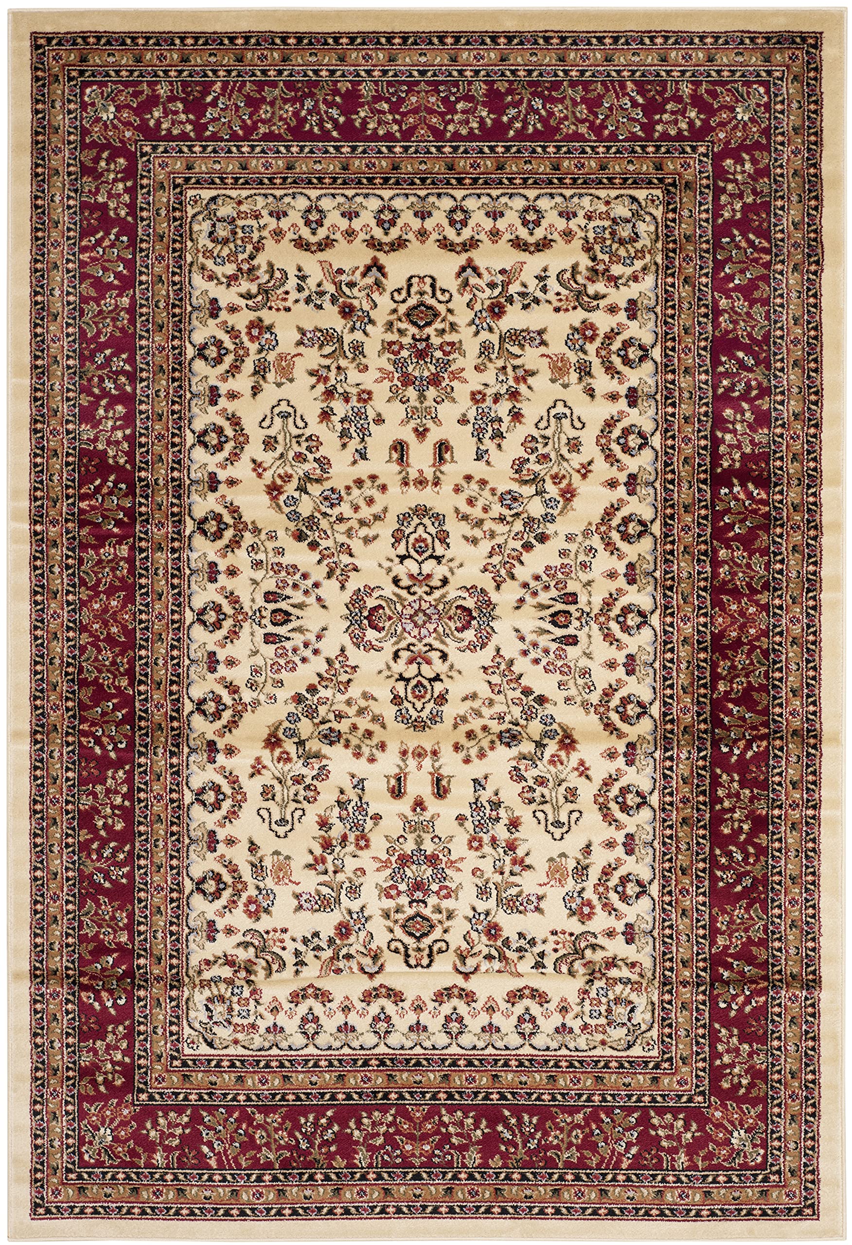 Lyndhurst Collection Area Rug - 9' x 12', Ivory & Red, Traditional Oriental Design