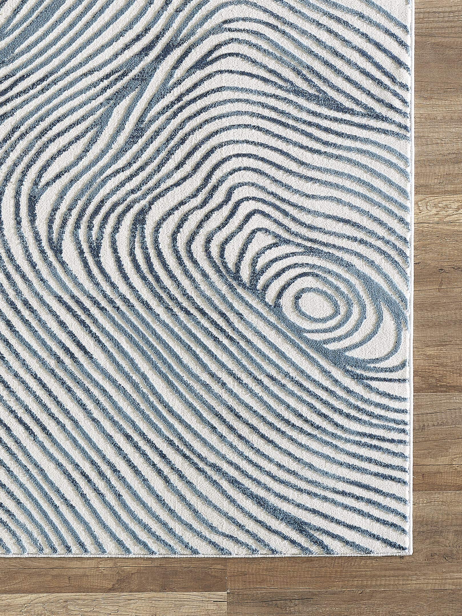 Abani Rugs Contemporary Wave Print 6' X 9' Rectangle Area Rug, Vista Collection - Modern Blue & White Turkish Accent Rug