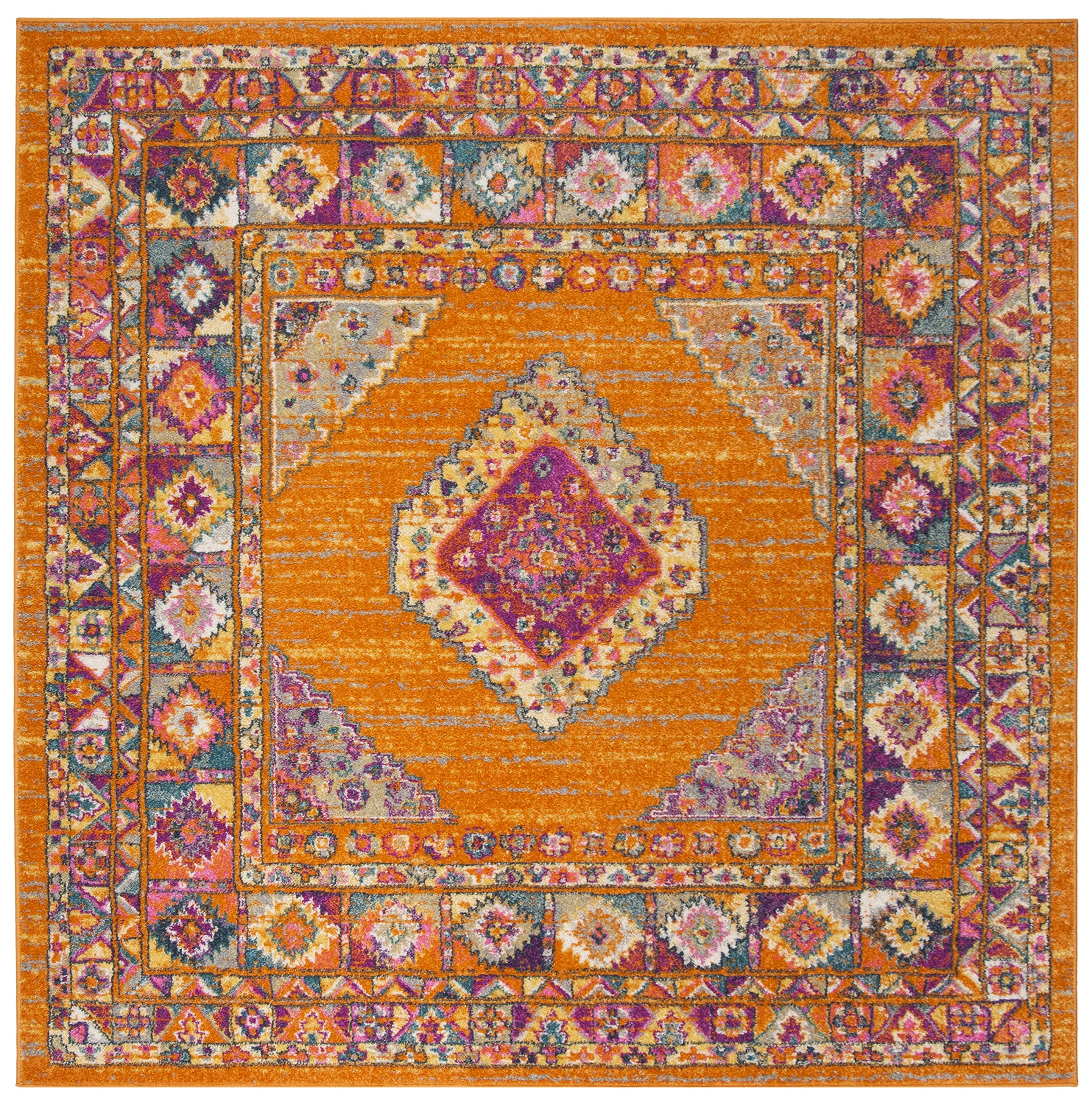 Madison Collection 8' Square Orange/Fuchsia MAD133D Boho Chic Medallion Non