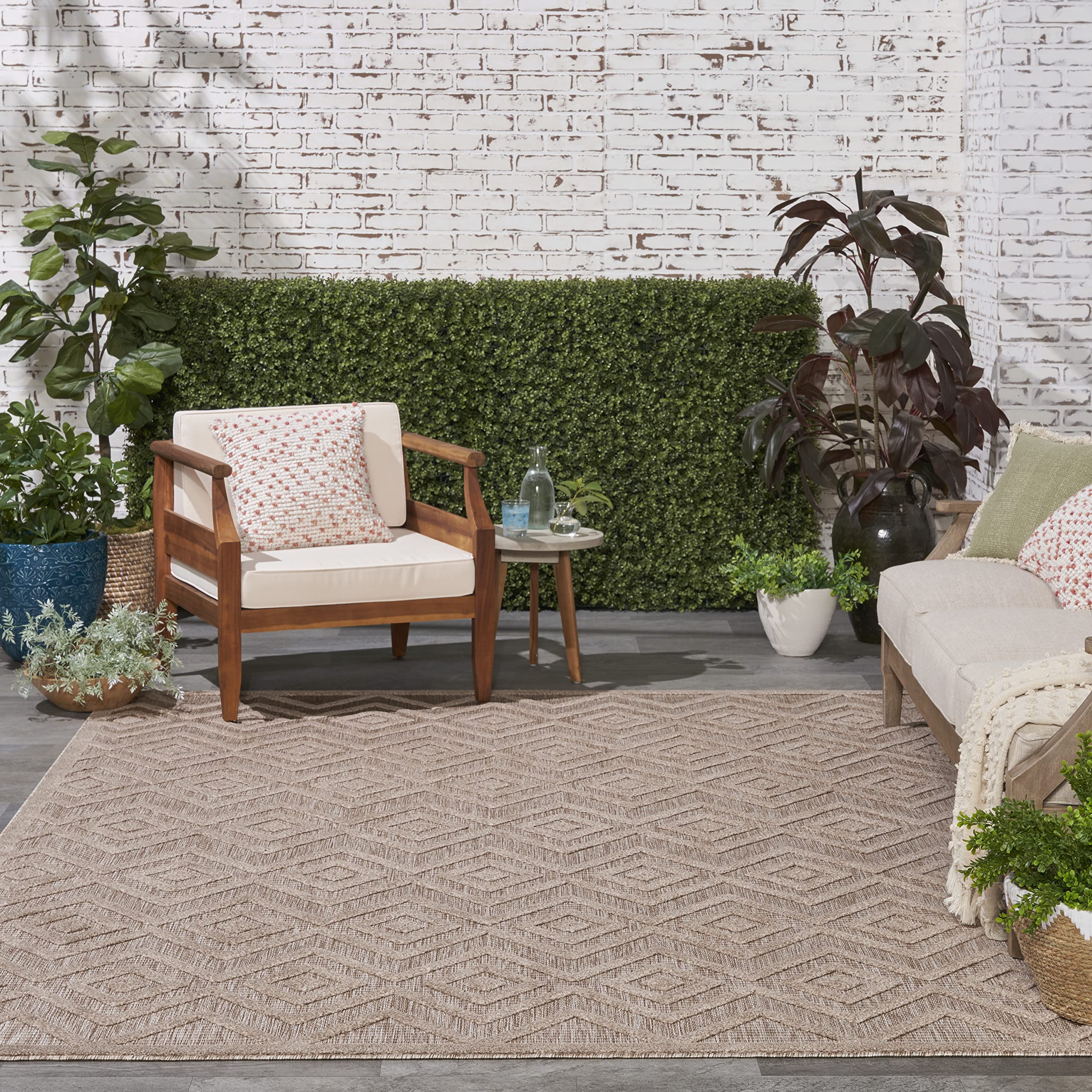 Versatile Indoor/Outdoor Natural Beige 8' x 10' Area Rug, Easy Cleaning