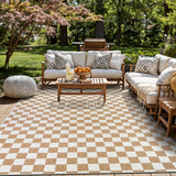 Contemporary Checkered Weather Resistant Reversible Indoor/Outdoor Area Rug 5' x 7' Natural