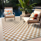 Contemporary Checkered Weather Resistant Reversible Indoor/Outdoor Area Rug 5' x 7' Natural
